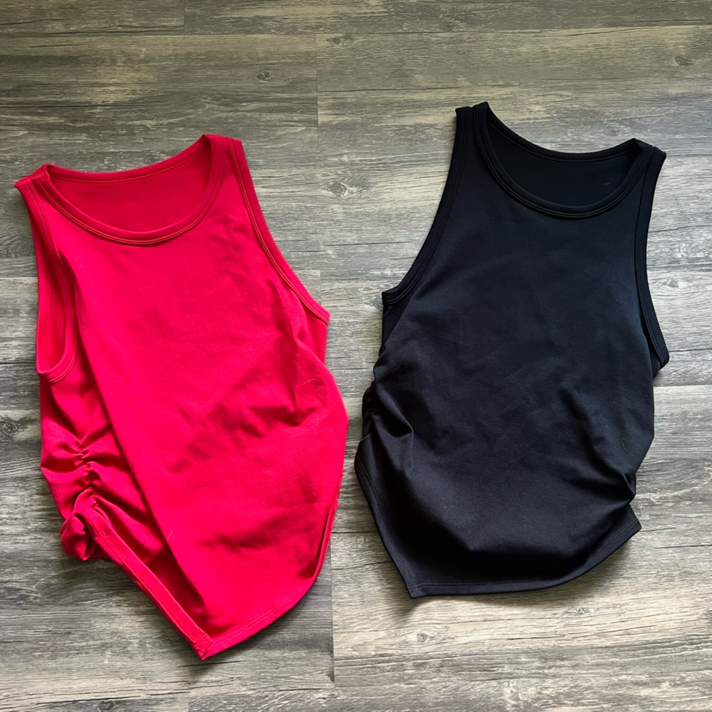 QQQ Amazon women’s 2 piece tank tops ruched crew neck sleeveless